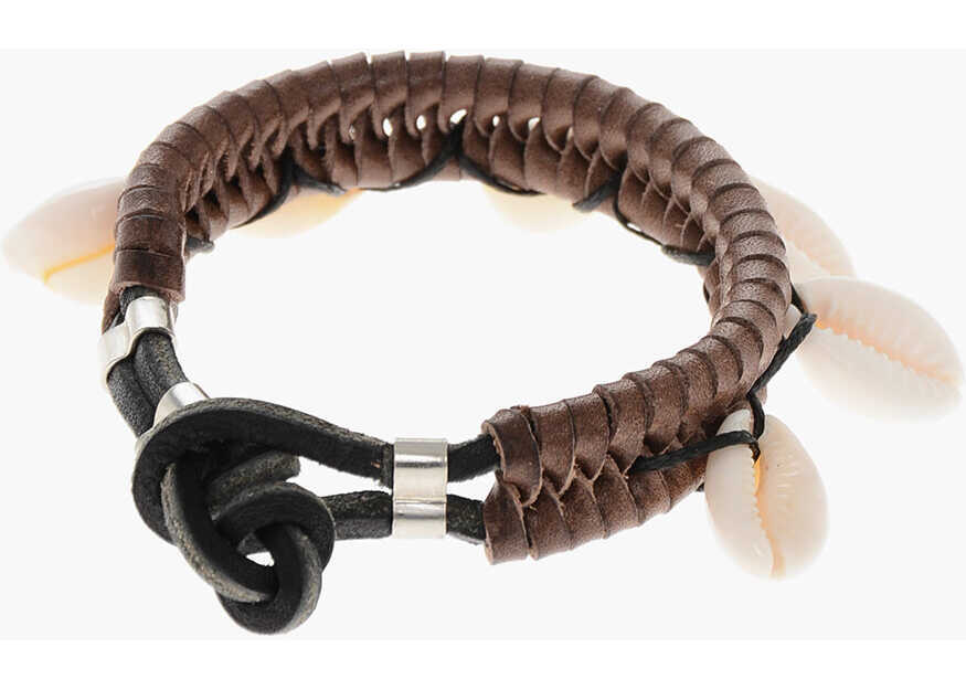 Bratari DSQUARED2 Leather Aloha Spirit Bracelet With Shells Brown Barbati (BM 19432898) 2