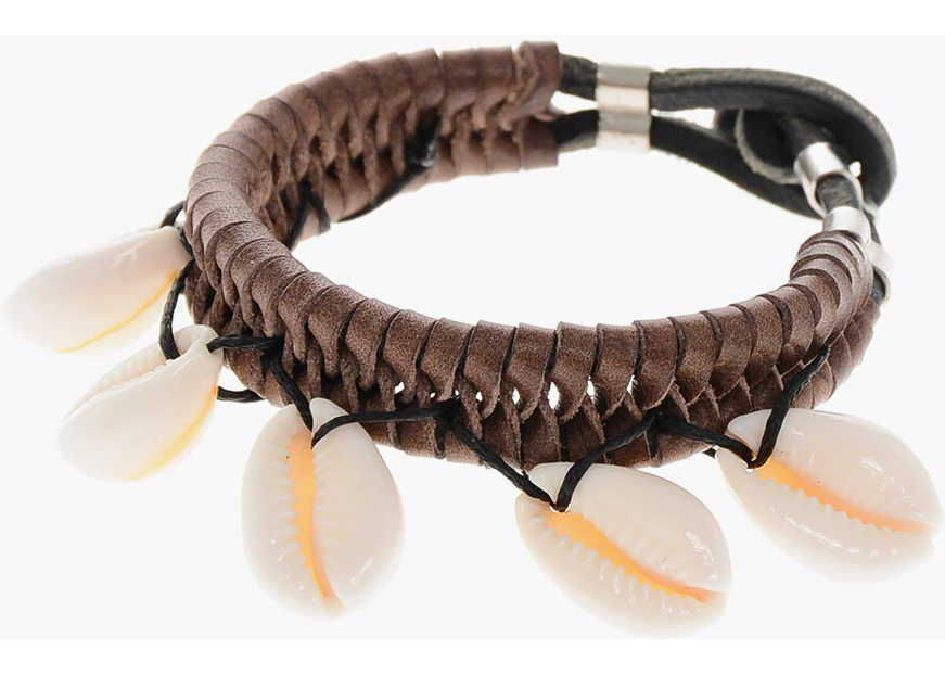 Bratari DSQUARED2 Leather Aloha Spirit Bracelet With Shells Brown Barbati (BM 19432898) 1