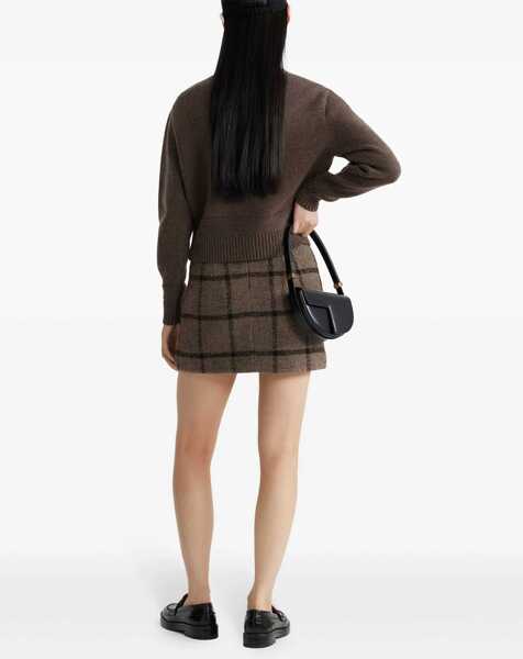 Fuste scurte Patou Windowpane Patterned Wool Blend Miniskirt Brown Femei (BM 19432949) 3
