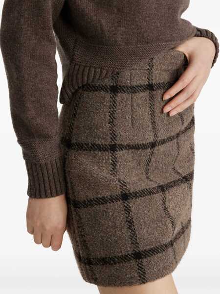 Fuste scurte Patou Windowpane Patterned Wool Blend Miniskirt Brown Femei (BM 19432949) 4