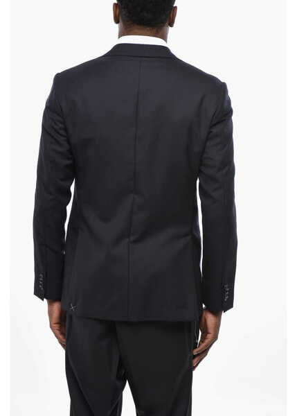 Sacouri CORNELIANI Half Linen Virgin Wool 1-Button Blazer Wit Flap Pockets Blue Barbati (BM 19432955) 2