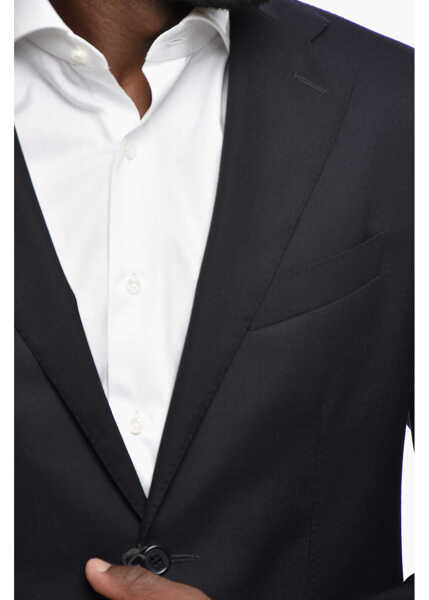 Sacouri CORNELIANI Half Linen Virgin Wool 1-Button Blazer Wit Flap Pockets Blue Barbati (BM 19432955) 3