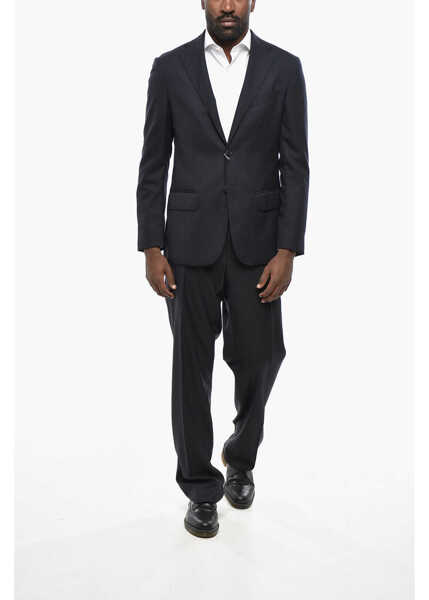 Sacouri CORNELIANI Half Linen Virgin Wool 1-Button Blazer Wit Flap Pockets Blue Barbati (BM 19432955) 4