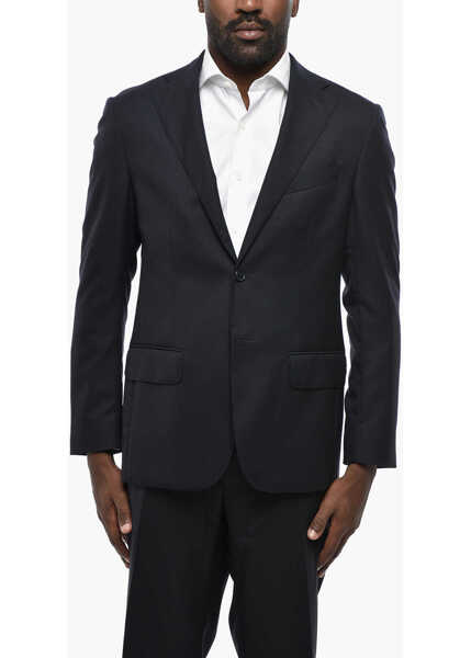 Sacouri CORNELIANI Half Linen Virgin Wool 1-Button Blazer Wit Flap Pockets Blue Barbati (BM 19432955) 1