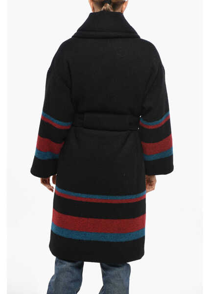 Paltoane Bacon Quilted Dada Wool Coat With Contrasting Bands Black Femei (BM 19432961) 3