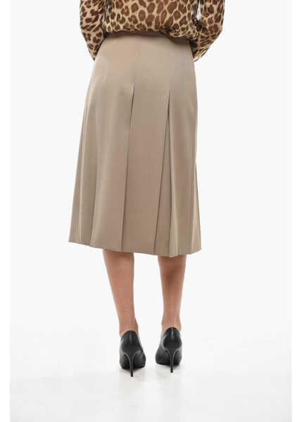 Fuste lungi Cline Wool Pleated Midi Skirt With Logoed Detail Beige Femei (BM 19432985) 2