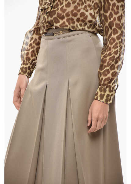 Fuste lungi Cline Wool Pleated Midi Skirt With Logoed Detail Beige Femei (BM 19432985) 3
