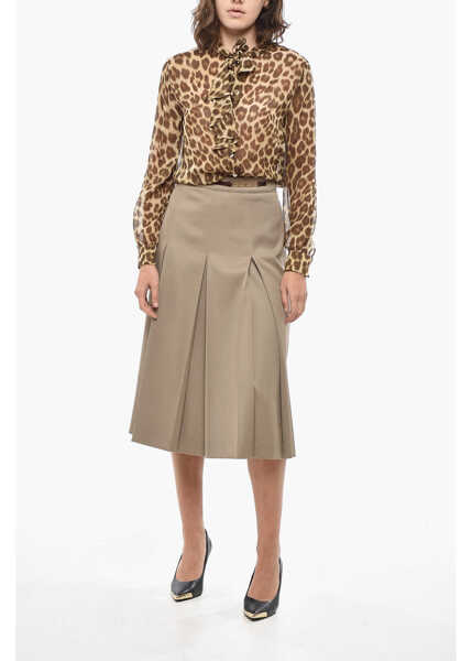 Fuste lungi Cline Wool Pleated Midi Skirt With Logoed Detail Beige Femei (BM 19432985) 4