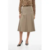 Fuste lungi Wool Pleated Midi Skirt With Logoed Detail Femei