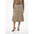 C&eacute;line Wool Pleated Midi Skirt With Logoed Detail Beige
