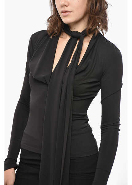 Bluze Blumarine Stretch Fabric Tie Neck Blouse Black Femei (BM 19433003) 3