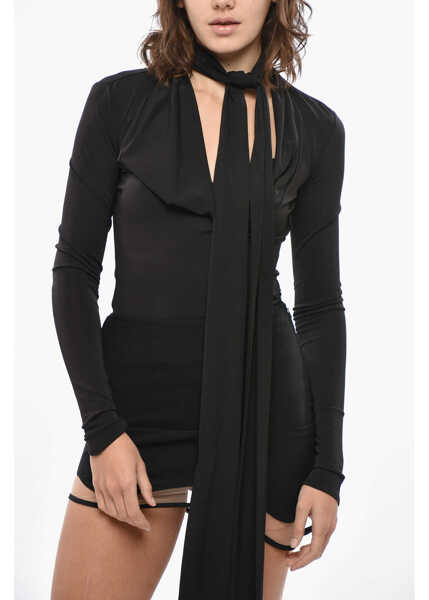 Bluze Blumarine Stretch Fabric Tie Neck Blouse Black Femei (BM 19433003) 1