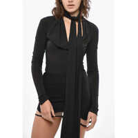 Bluze Stretch Fabric Tie Neck Blouse Femei