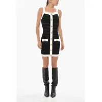 Rochii scurte Front Buttoned Knitted Sheath Dress With Contrasting Details Femei