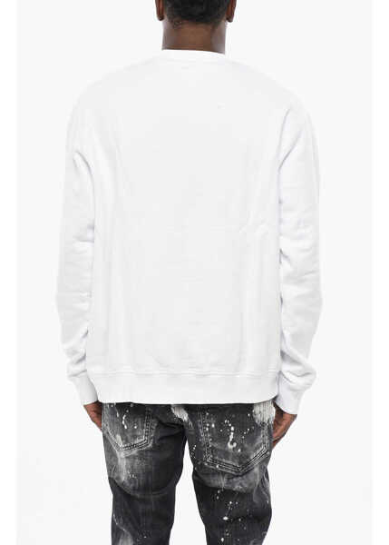 Bluze de trening DSQUARED2 Solid Color Crew-Neck Sweatshirt With Contrasting Logo White Barbati (BM 19433015) 2