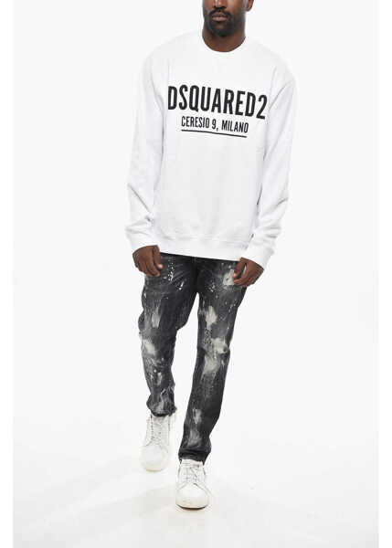 Bluze de trening DSQUARED2 Solid Color Crew-Neck Sweatshirt With Contrasting Logo White Barbati (BM 19433015) 4