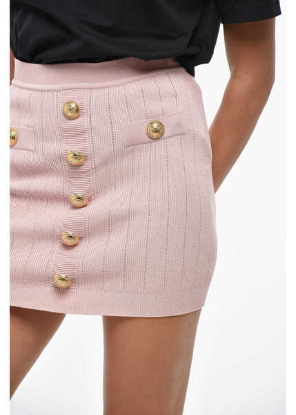 Fuste scurte Balmain Front Buttoned Knitted Miniskirt Pink Femei (BM 19433057) 3