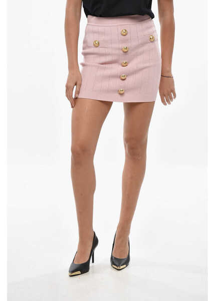Fuste scurte Balmain Front Buttoned Knitted Miniskirt Pink Femei (BM 19433057) 1
