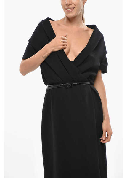 Rochii lungi Dior Dropped Shoulder Wrap Dress With Belt Black Femei (BM 19433060) 4