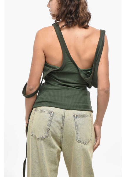 Bluze THE ATTICO Asymmetric Ribbed Cotton Blend Tank Top Military Green Femei (BM 19433063) 2