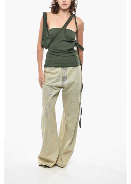 Bluze THE ATTICO Asymmetric Ribbed Cotton Blend Tank Top Military Green Femei (BM 19433063) 4