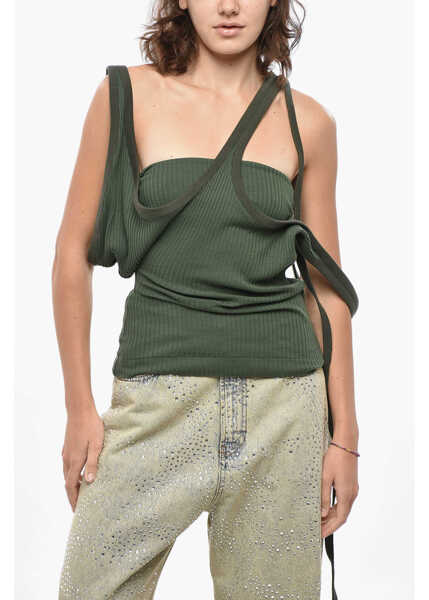 Bluze THE ATTICO Asymmetric Ribbed Cotton Blend Tank Top Military Green Femei (BM 19433063) 1
