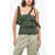 THE ATTICO Asymmetric Ribbed Cotton Blend Tank Top Military Green