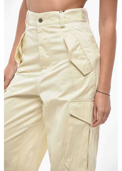 Pantaloni casual Bottega Veneta Cotton Blend Cargo Pants With Drawstringed Bottom Yellow Femei (BM 19433072) 3