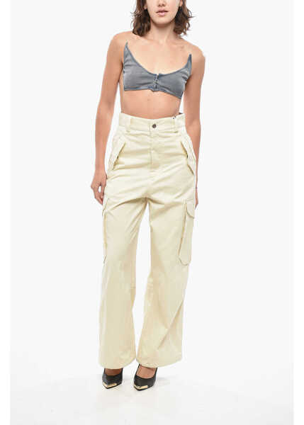 Pantaloni casual Bottega Veneta Cotton Blend Cargo Pants With Drawstringed Bottom Yellow Femei (BM 19433072) 4