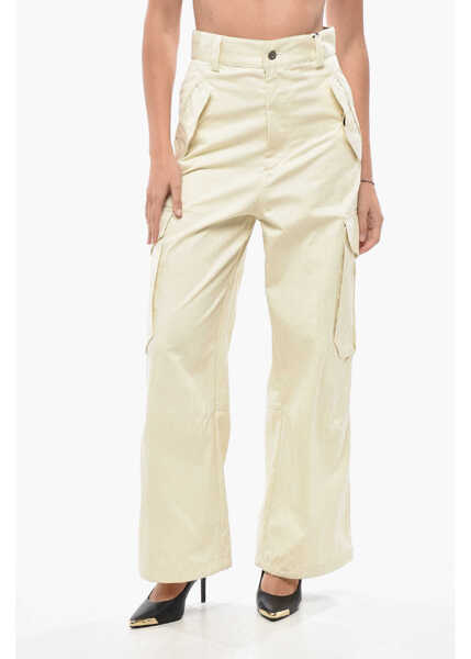 Pantaloni casual Bottega Veneta Cotton Blend Cargo Pants With Drawstringed Bottom Yellow Femei (BM 19433072) 1