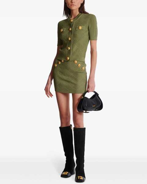 Fuste scurte Balmain Knitted Miniskirt With Logoed Buttons Military Green Femei (BM 19433081) 2