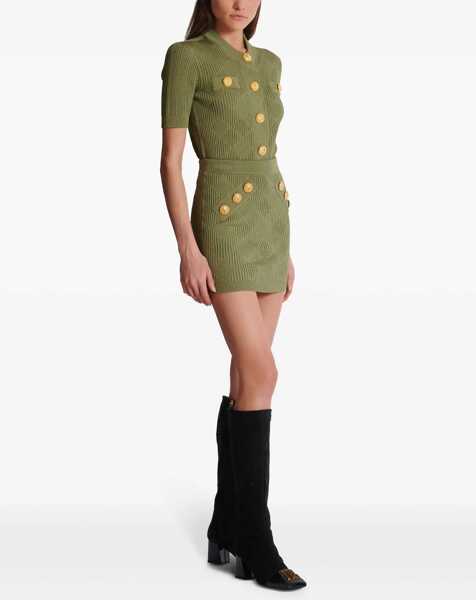 Fuste scurte Balmain Knitted Miniskirt With Logoed Buttons Military Green Femei (BM 19433081) 3