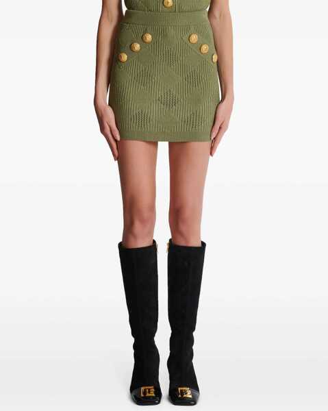 Fuste scurte Balmain Knitted Miniskirt With Logoed Buttons Military Green Femei (BM 19433081) 5
