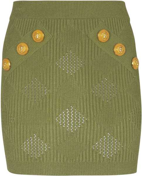 Fuste scurte Balmain Knitted Miniskirt With Logoed Buttons Military Green Femei (BM 19433081) 1