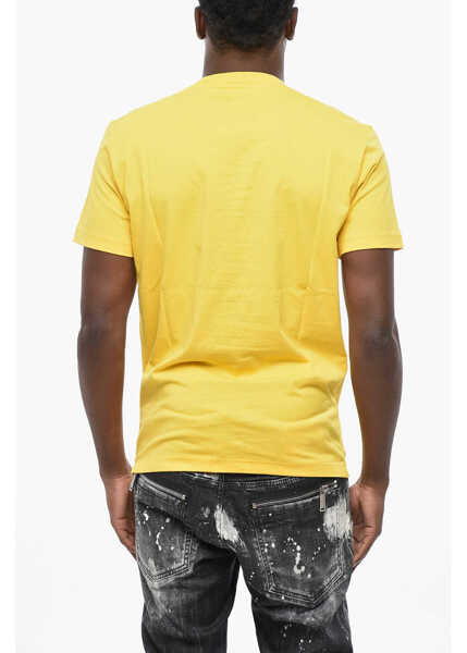 Tricouri DSQUARED2 Crew Neck Hotter Than Hell T-Shirt With Print Yellow Barbati (BM 19433087) 2
