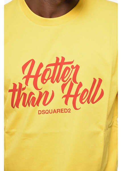 Tricouri DSQUARED2 Crew Neck Hotter Than Hell T-Shirt With Print Yellow Barbati (BM 19433087) 3