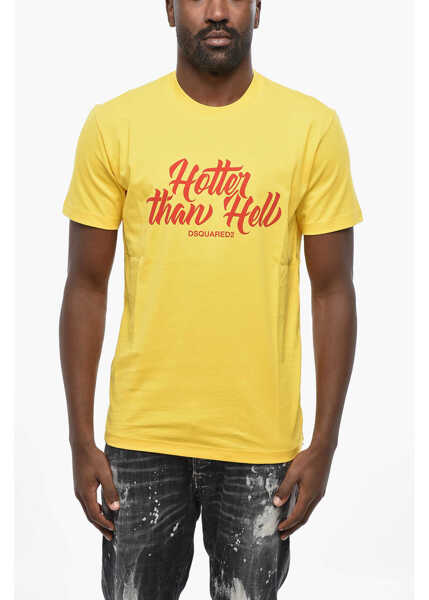 Tricouri DSQUARED2 Crew Neck Hotter Than Hell T-Shirt With Print Yellow Barbati (BM 19433087) 1