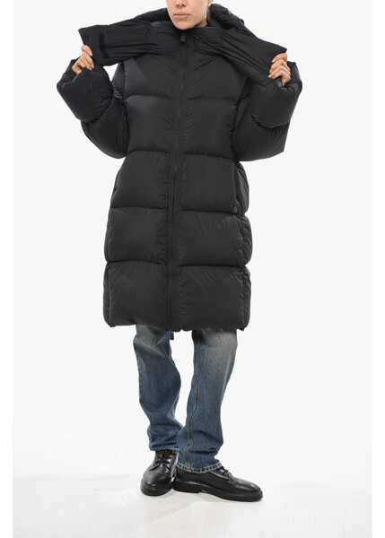 Geci de iarna Bacon Collar-Shaped Hood Storm Down Jacket Black Femei (BM 19433090) 4