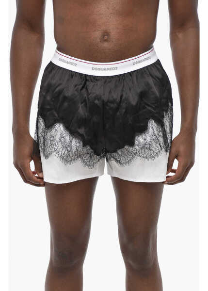 Lenjerie intima DSQUARED2 Two-Tone Boxer With Satin Detail And Logoed Elastic Band Black & White Barbati (BM 19433105) 1