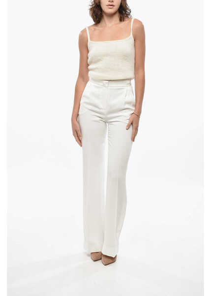 Pantaloni casual Alberta Ferretti Single-Pleated Palazzo Pants With Side Satin Bands White Femei (BM 19433111) 4