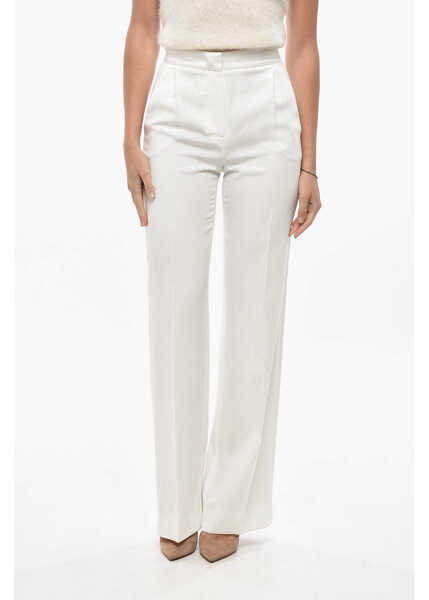 Pantaloni casual Alberta Ferretti Single-Pleated Palazzo Pants With Side Satin Bands White Femei (BM 19433111) 1