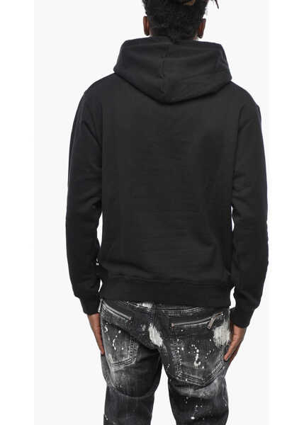 Bluze de trening DSQUARED2 Fleeced Cotton Cool Fit Hoodie With Contrasting Logo Black Barbati (BM 19433114) 2