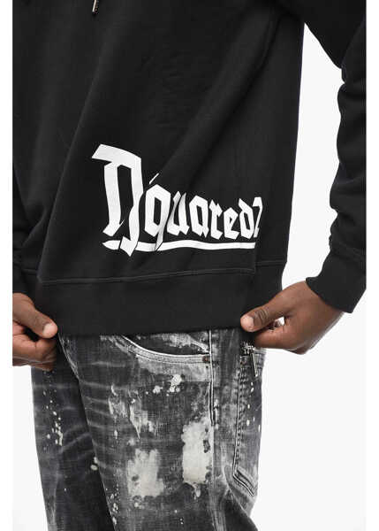 Bluze de trening DSQUARED2 Fleeced Cotton Cool Fit Hoodie With Contrasting Logo Black Barbati (BM 19433114) 3