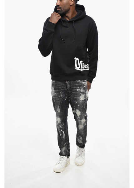 Bluze de trening DSQUARED2 Fleeced Cotton Cool Fit Hoodie With Contrasting Logo Black Barbati (BM 19433114) 4
