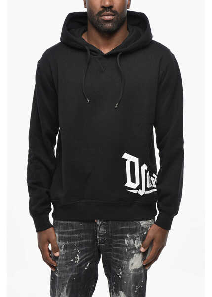 Bluze de trening DSQUARED2 Fleeced Cotton Cool Fit Hoodie With Contrasting Logo Black Barbati (BM 19433114) 1