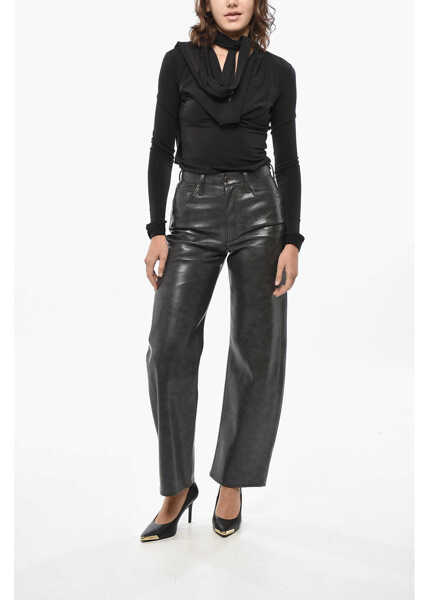 Pantaloni casual AGOLDE 5-Pocket Recycled Leather Pants Black Femei (BM 19433129) 4