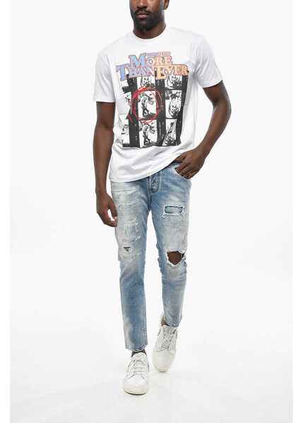 Tricouri DSQUARED2 Printed More Than Ever Crew-Neck T-Shirt White Barbati (BM 19433162) 4