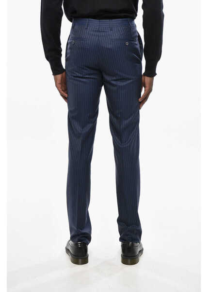 Pantaloni eleganti CORNELIANI Pinstriped Virgin Wool Leader Pants Blue Barbati (BM 19433165) 4
