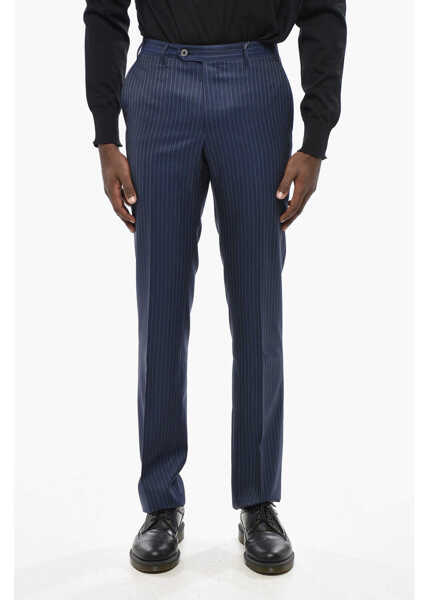 Pantaloni eleganti CORNELIANI Pinstriped Virgin Wool Leader Pants Blue Barbati (BM 19433165) 1