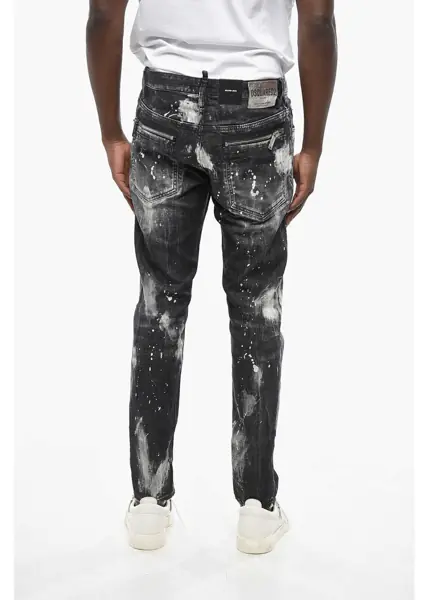 Blugi slim fit DSQUARED2 Stretch Denim Skater Bleached Jeans 16Cm Black & White Barbati (BM 19433171) 2
